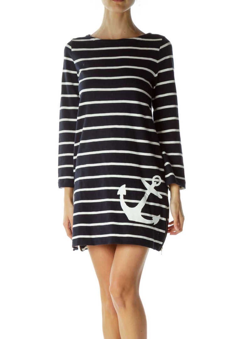 Navy Striped Knit Dress with Anchor