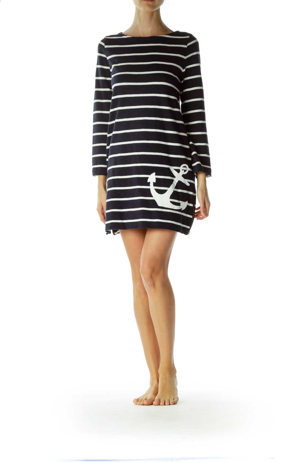 Navy Striped Knit Dress with Anchor