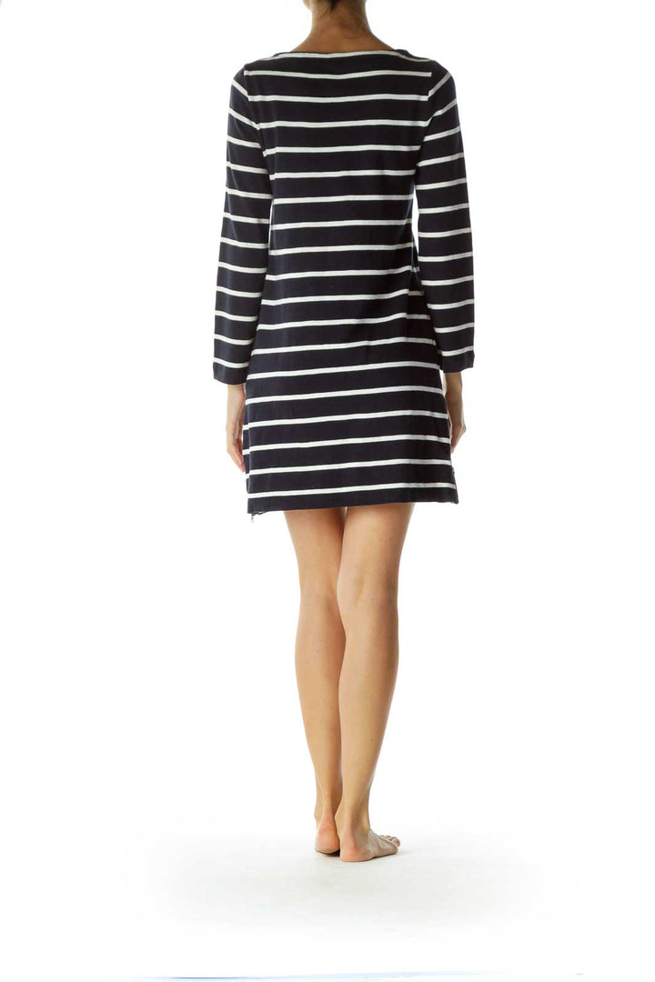 Navy Striped Knit Dress with Anchor