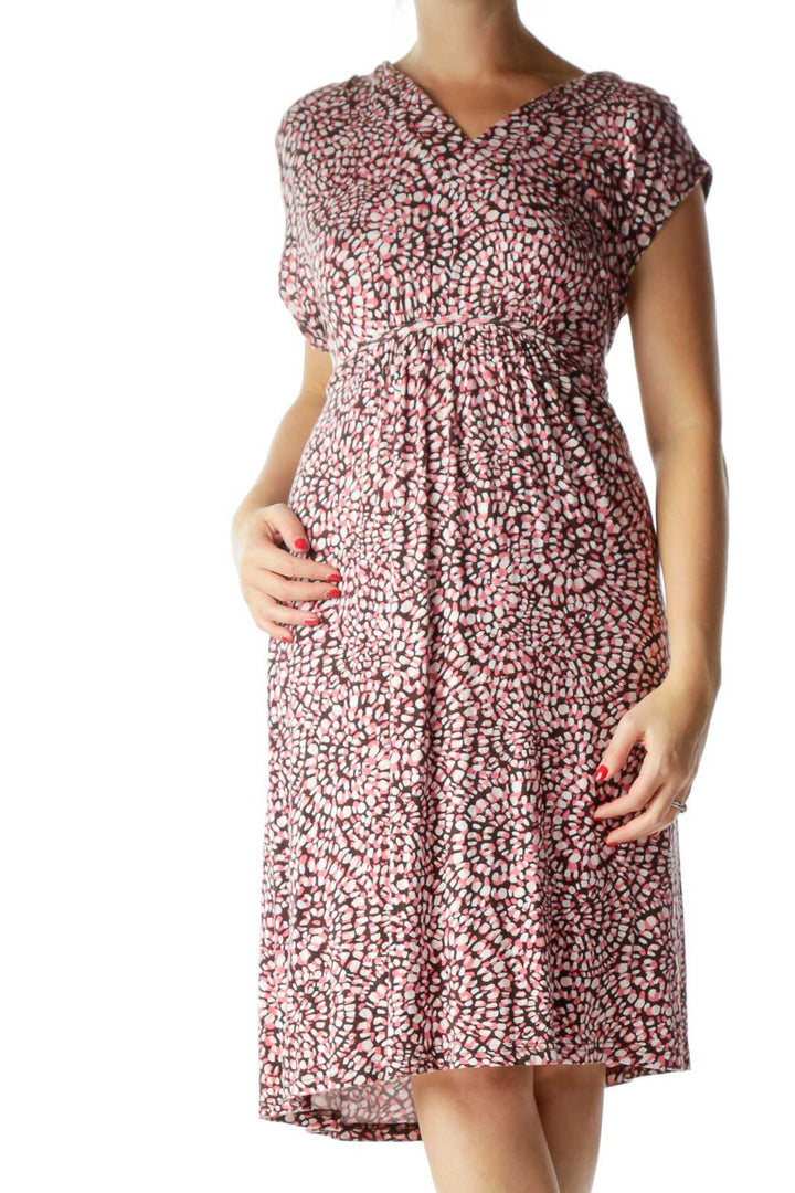 Pink Printed Empire Waist Jersey Dress