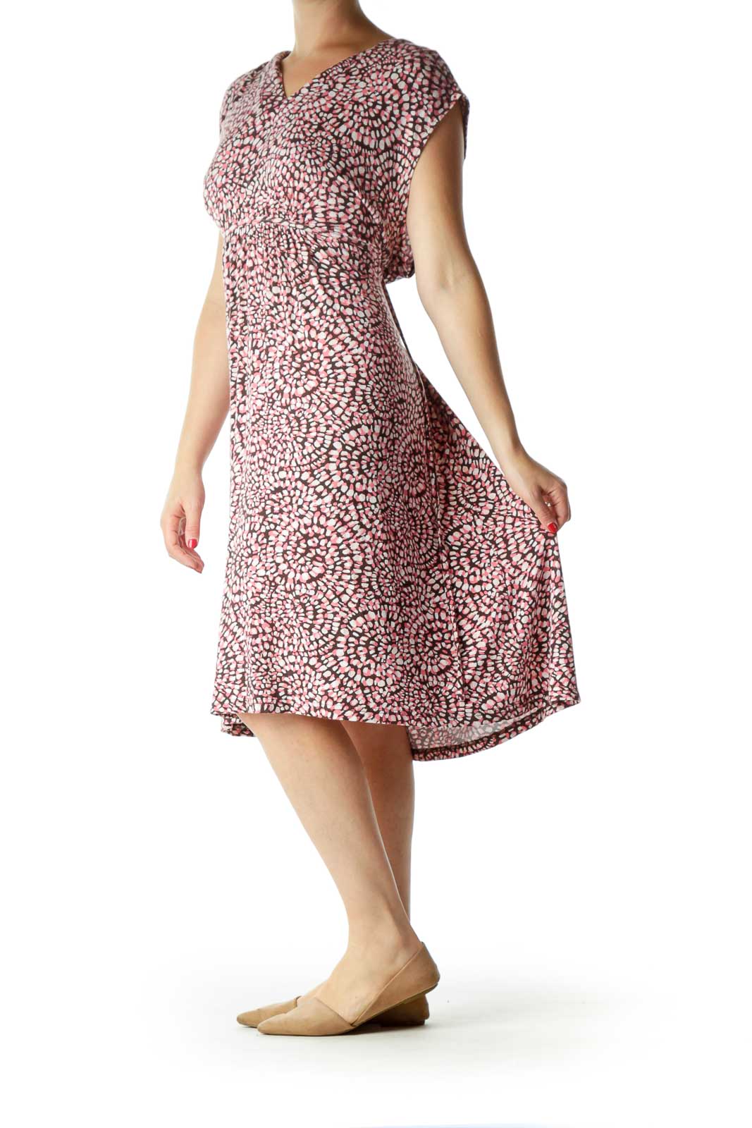 Pink Printed Empire Waist Jersey Dress