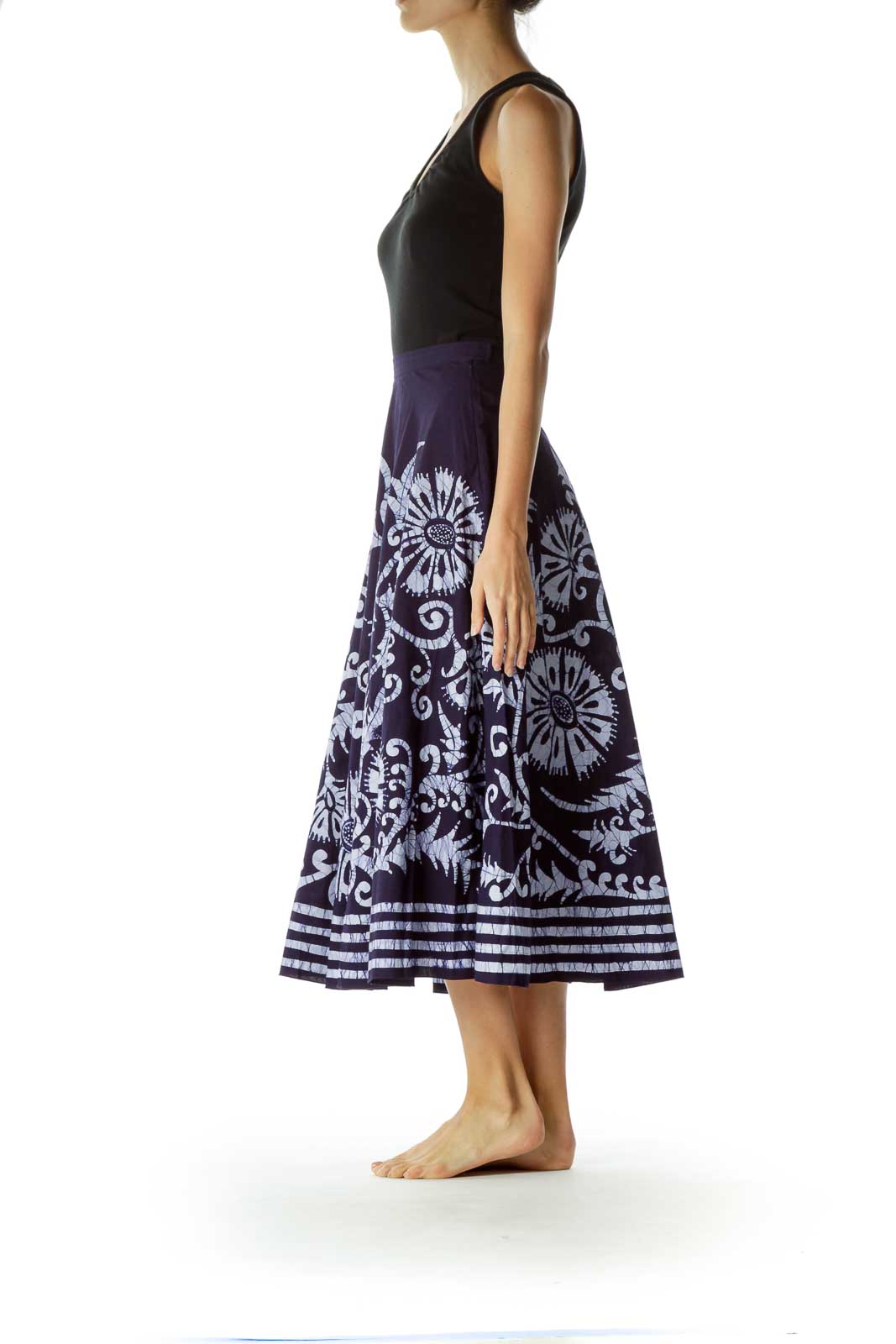 Blue White Printed 100% Cotton Flared Skirt