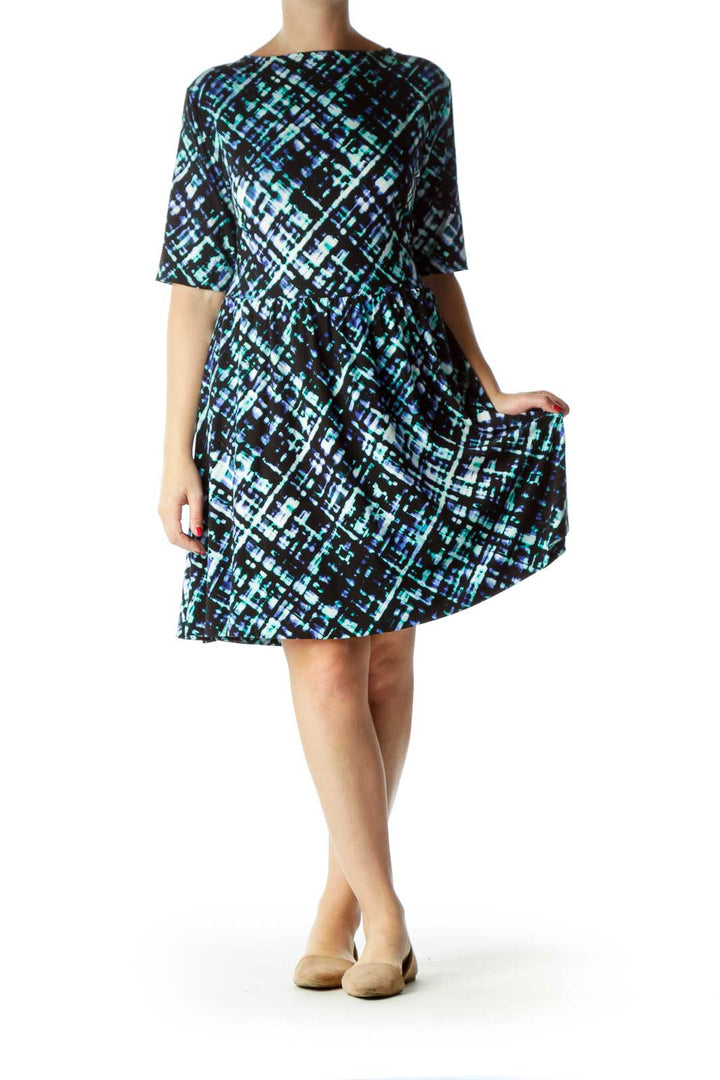 Blue Print A-Line Dress