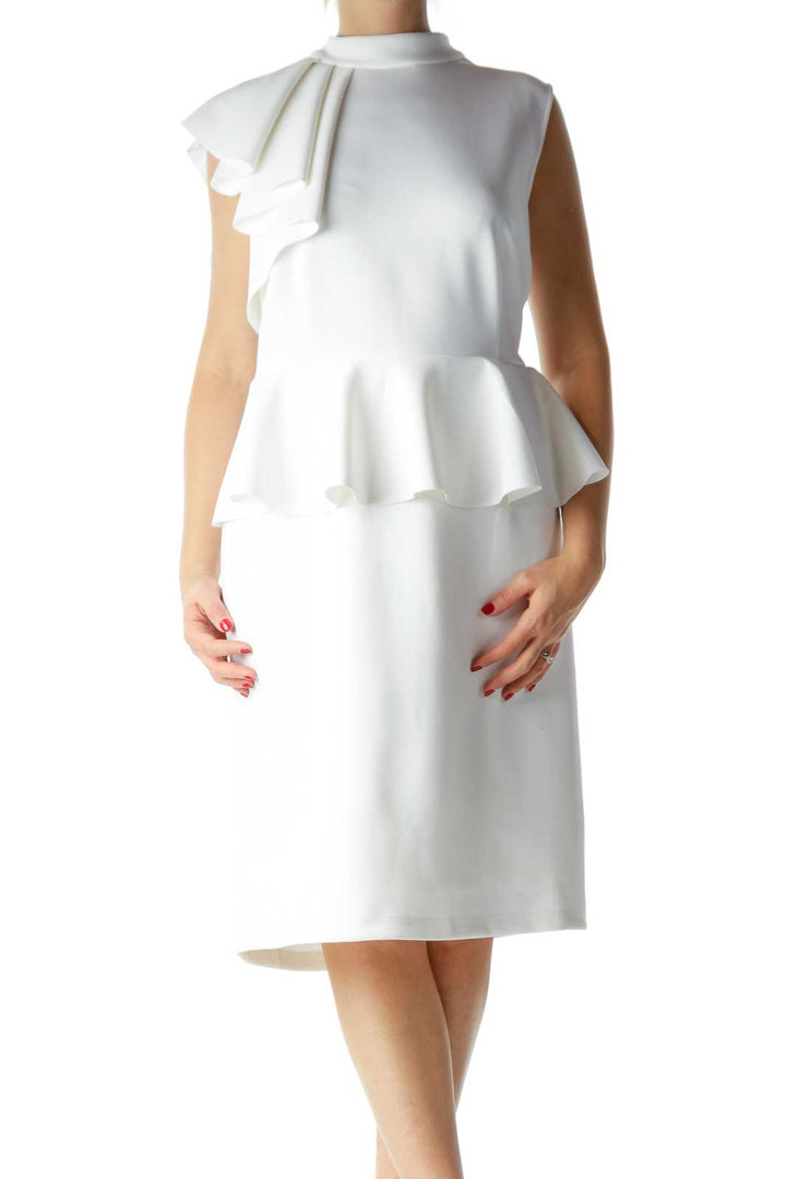 White Sleeveless High Neck Cocktail Dress