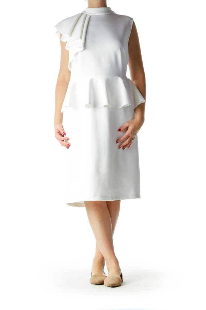 White Sleeveless High Neck Cocktail Dress