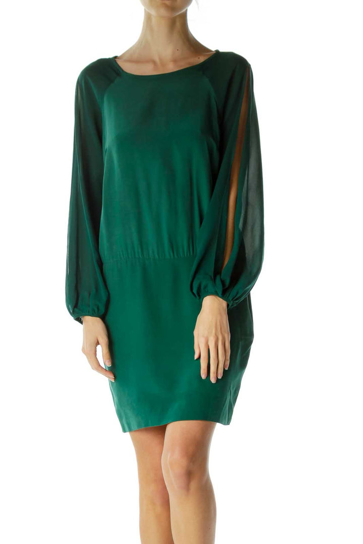 Green Long Sleeve Cut-Out Cocktail Dress