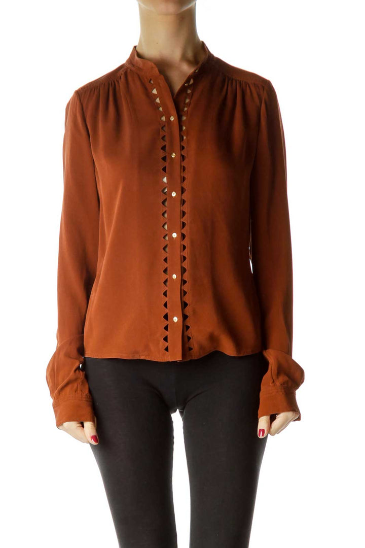 Brown Cut-Out Detail Blouse