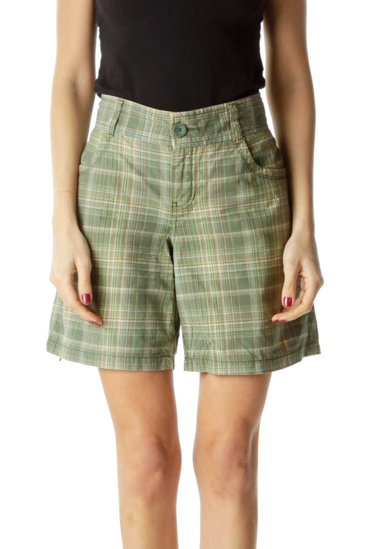 Green Plaid Pocketed Shorts