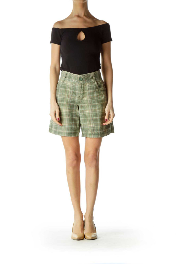 Green Plaid Pocketed Shorts