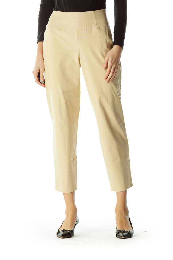 Beige Cropped Designer Pants