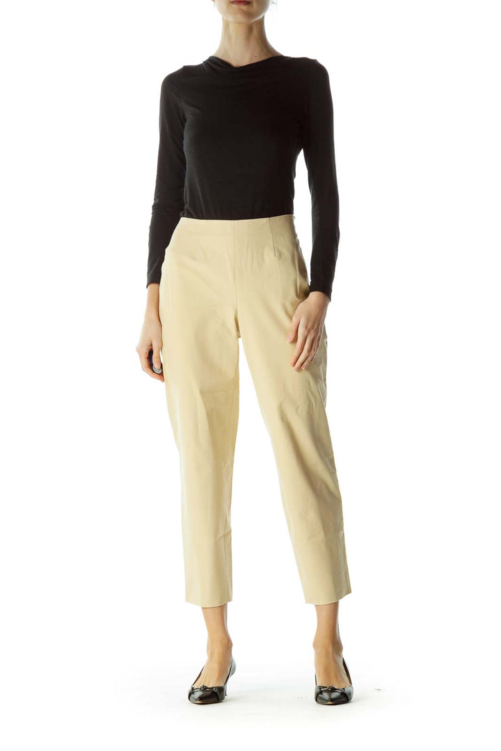 Beige Cropped Designer Pants