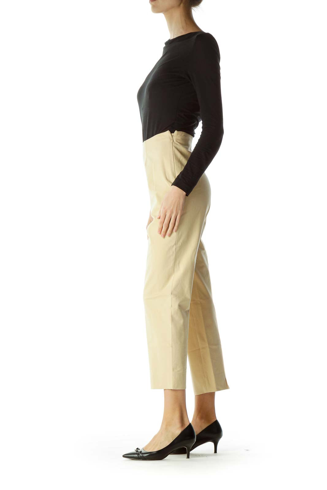 Beige Cropped Designer Pants