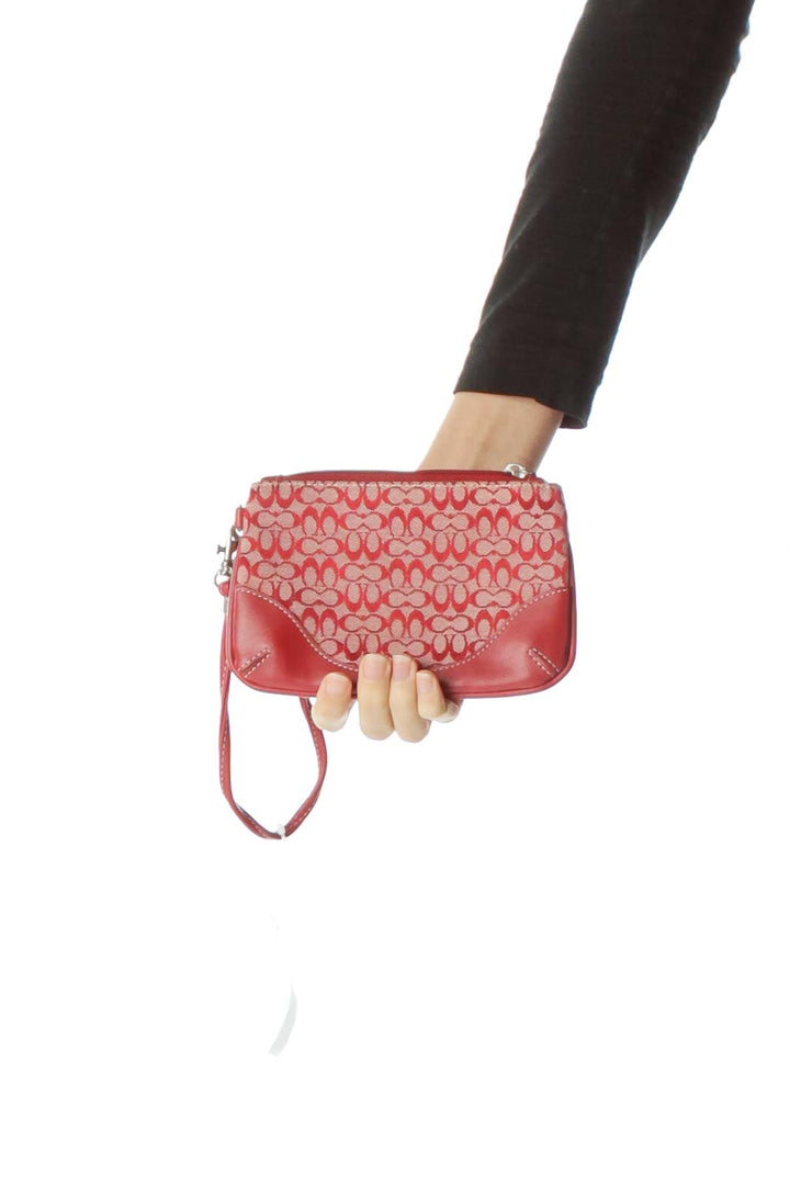 Red White Logo Print Clutch Bag