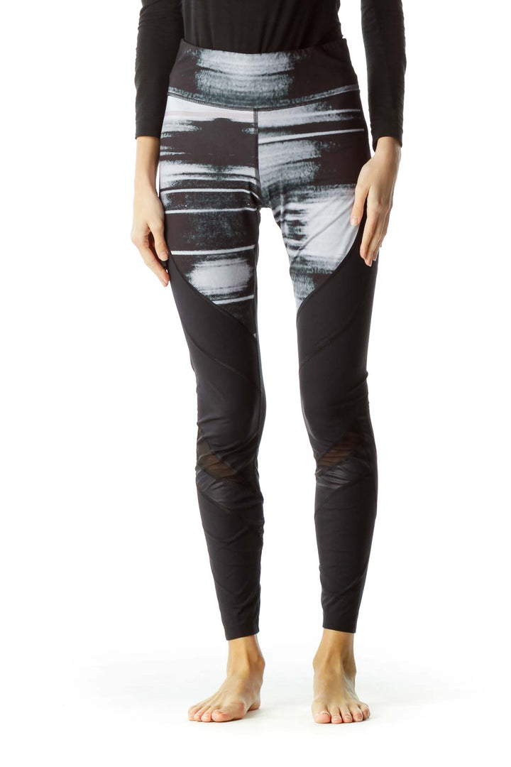 Black Gray Print Sheer Sports Pants