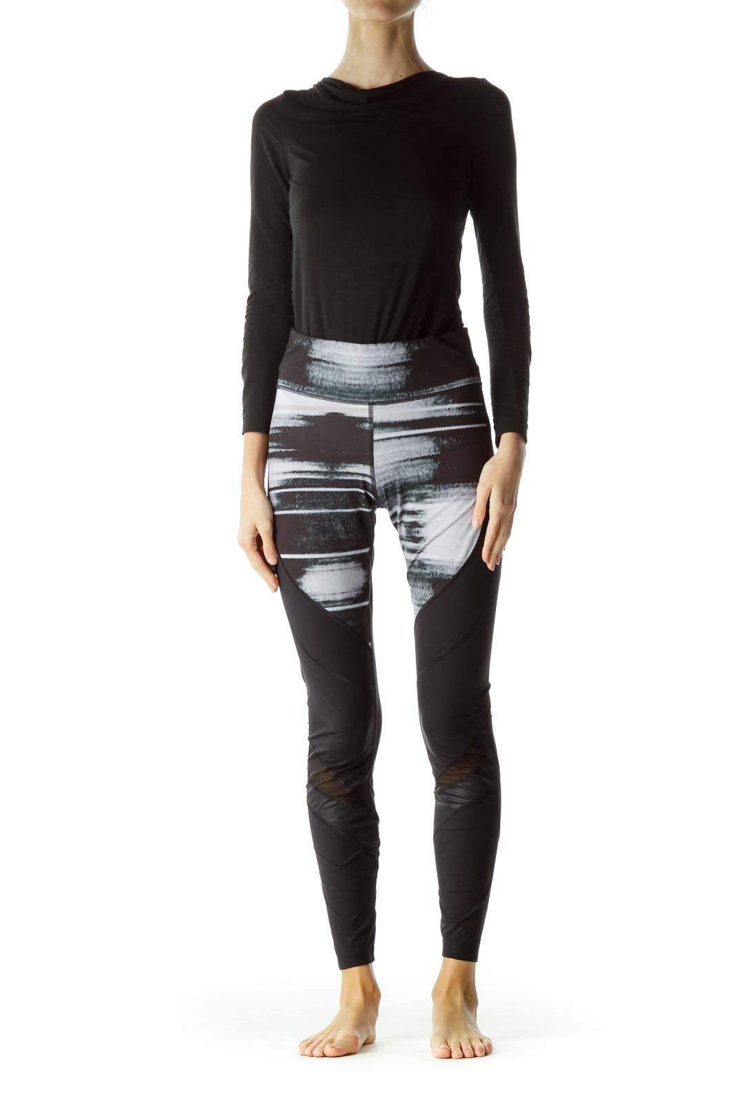 Black Gray Print Sheer Sports Pants