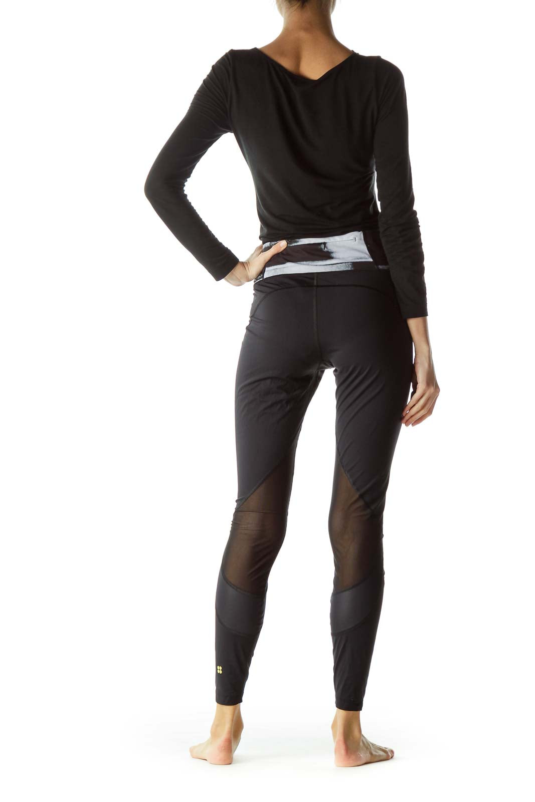 Black Gray Print Sheer Sports Pants