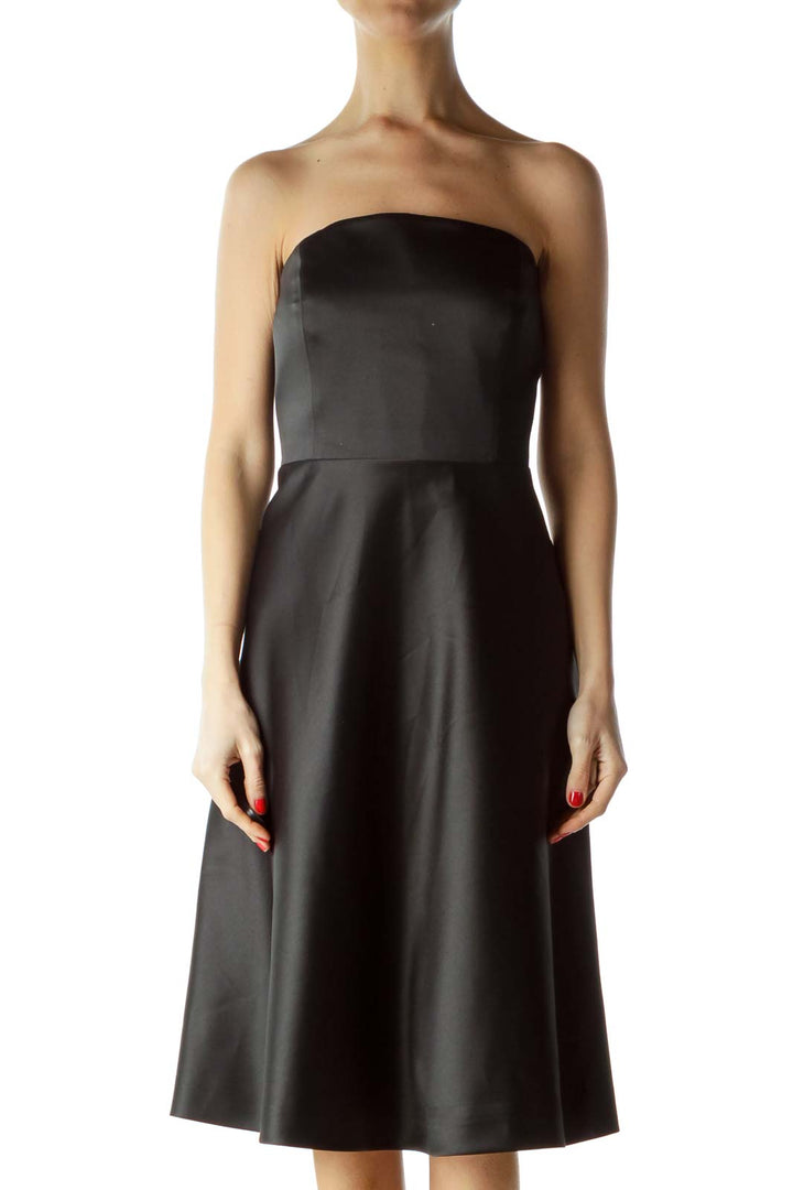 Black Solid Strapless Dress