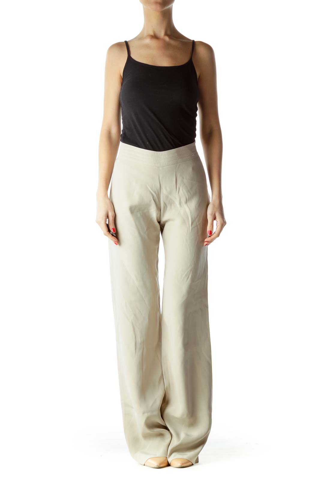 Gray 100% Silk Designer High-Waisted Pants (Altered)