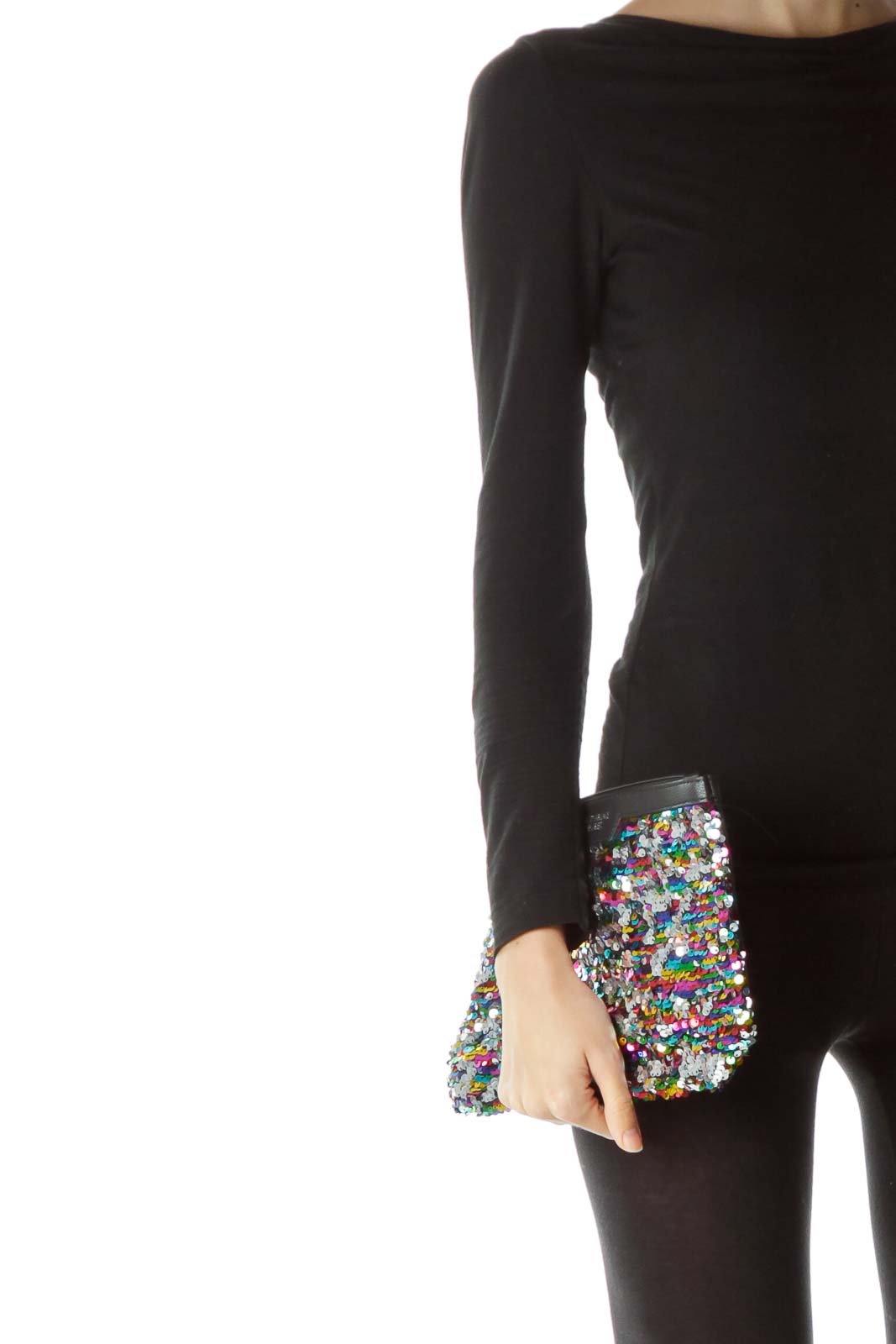 Multicolored Sequined Clutch with Tassle