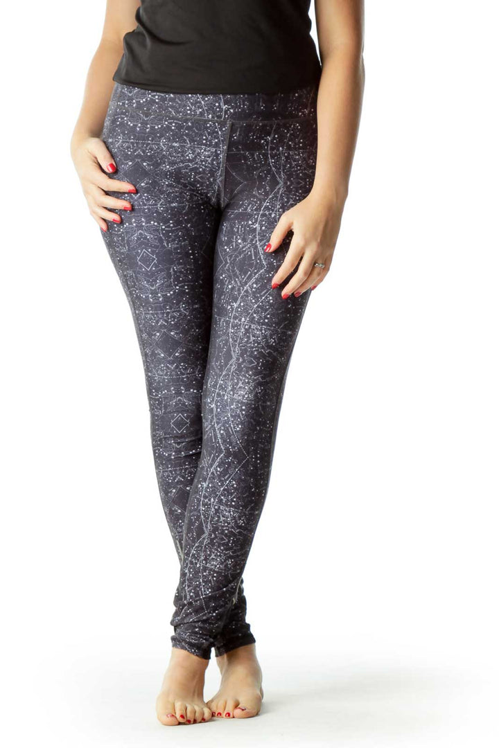 Gray White Print Yoga Pants