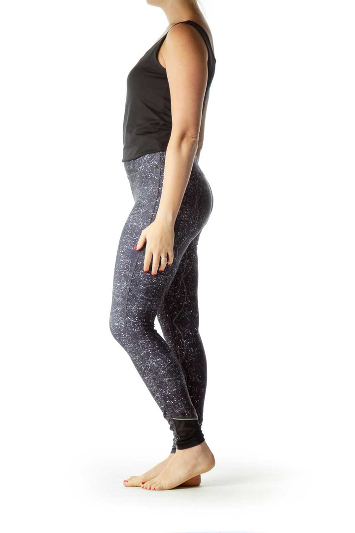 Gray White Print Yoga Pants