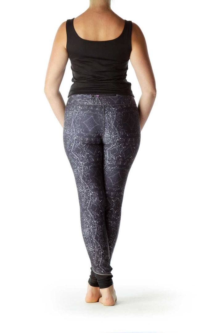 Gray White Print Yoga Pants