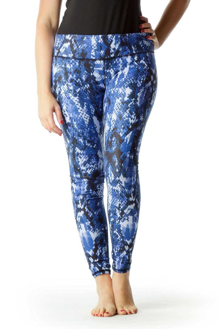 Blue Black Snake Skin Print Yoga Pants