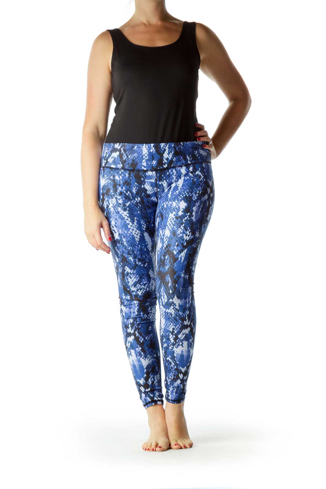 Blue Black Snake Skin Print Yoga Pants