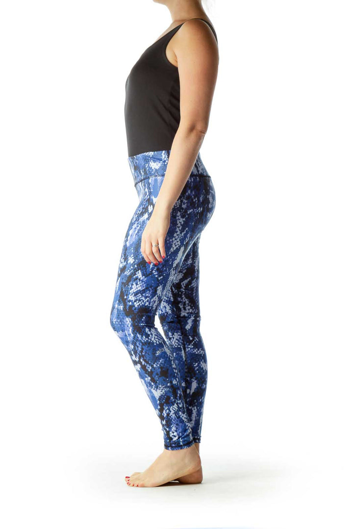 Blue Black Snake Skin Print Yoga Pants