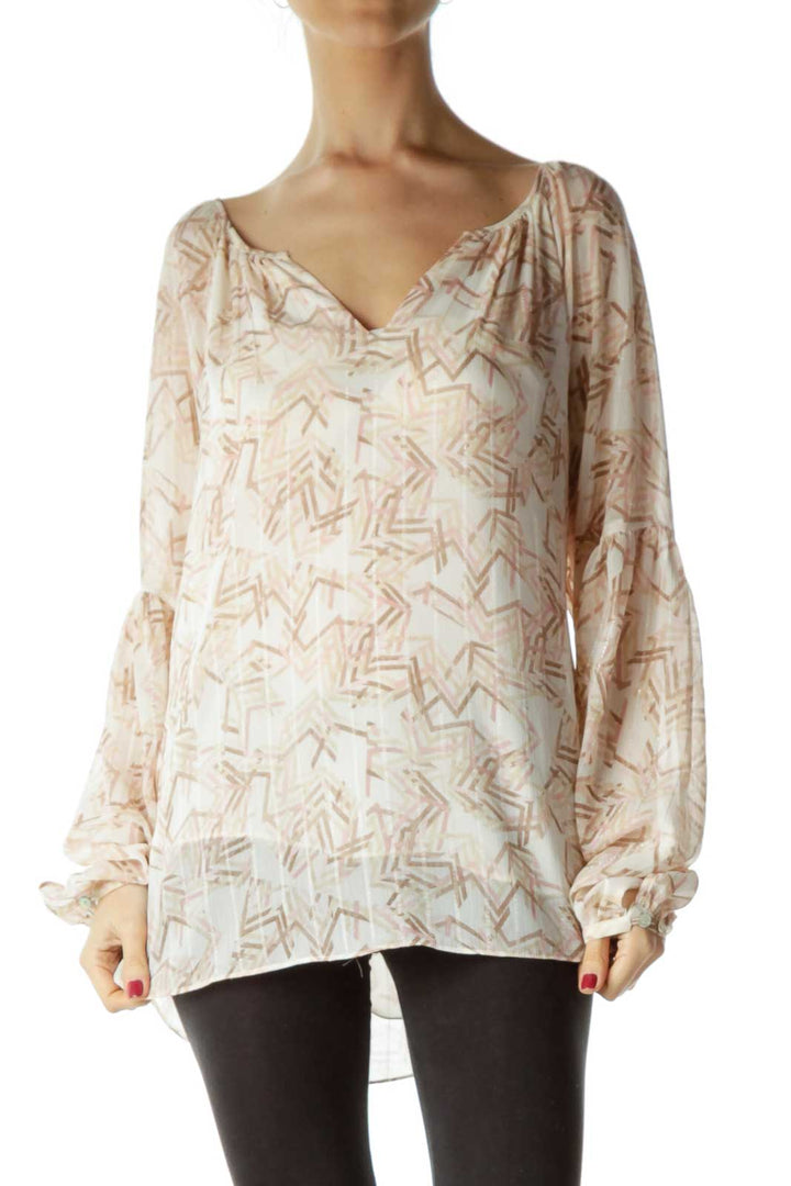 Pink Print V-Neck Blouse