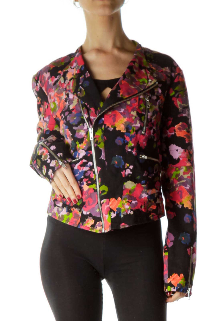 Multicolor Paint Print Bomber Jacket