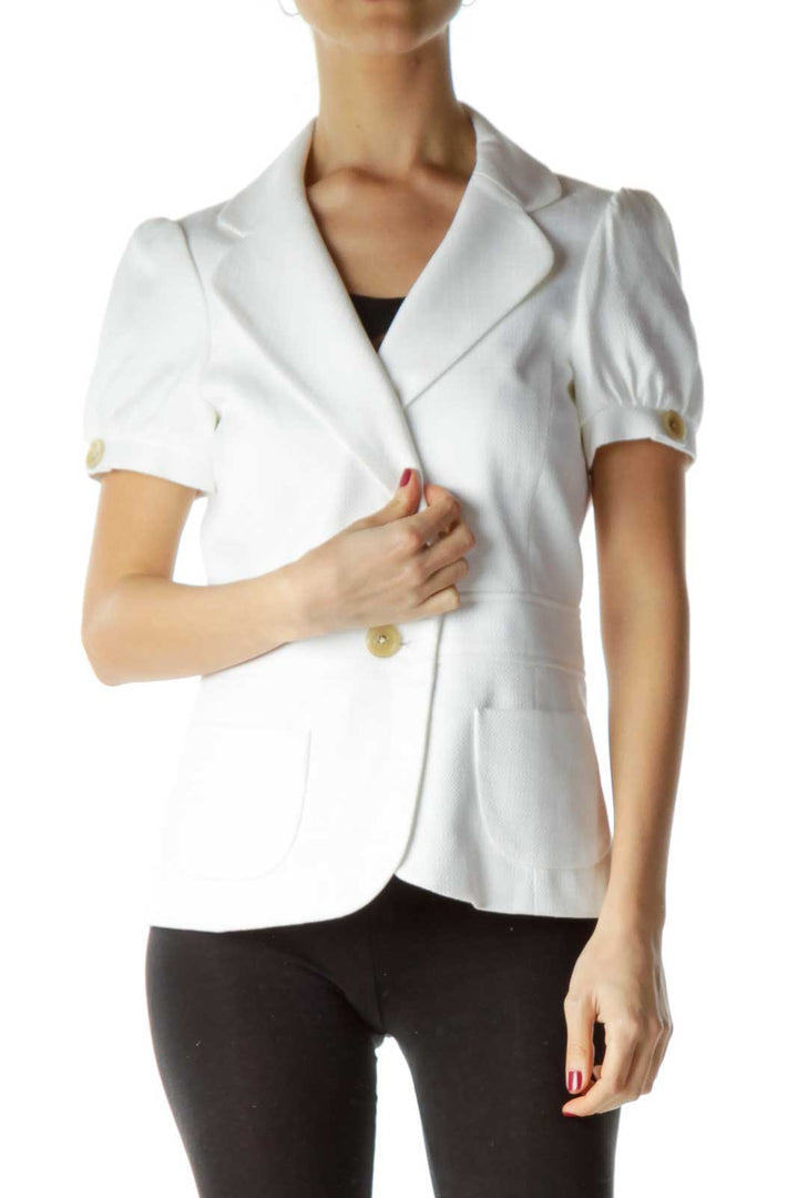 White Short Sleeve Pocketed Blazer