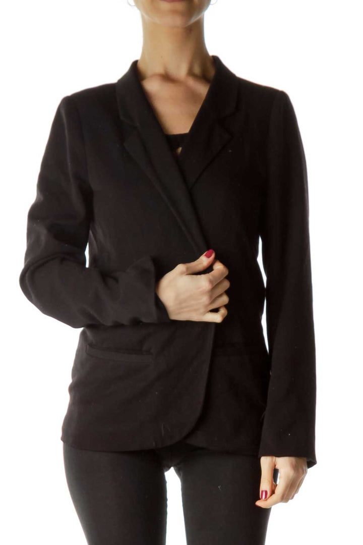 Black Pocketed Open Blazer