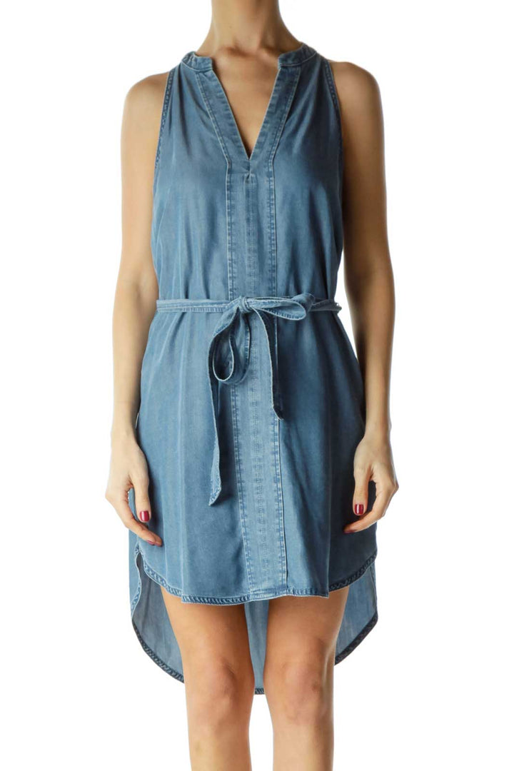 Blue Racerback Chambray Dress with Tie