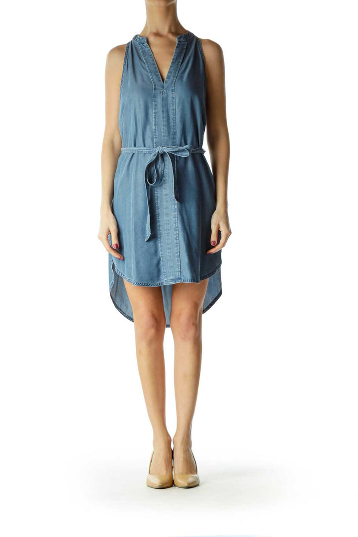 Blue Racerback Chambray Dress with Tie