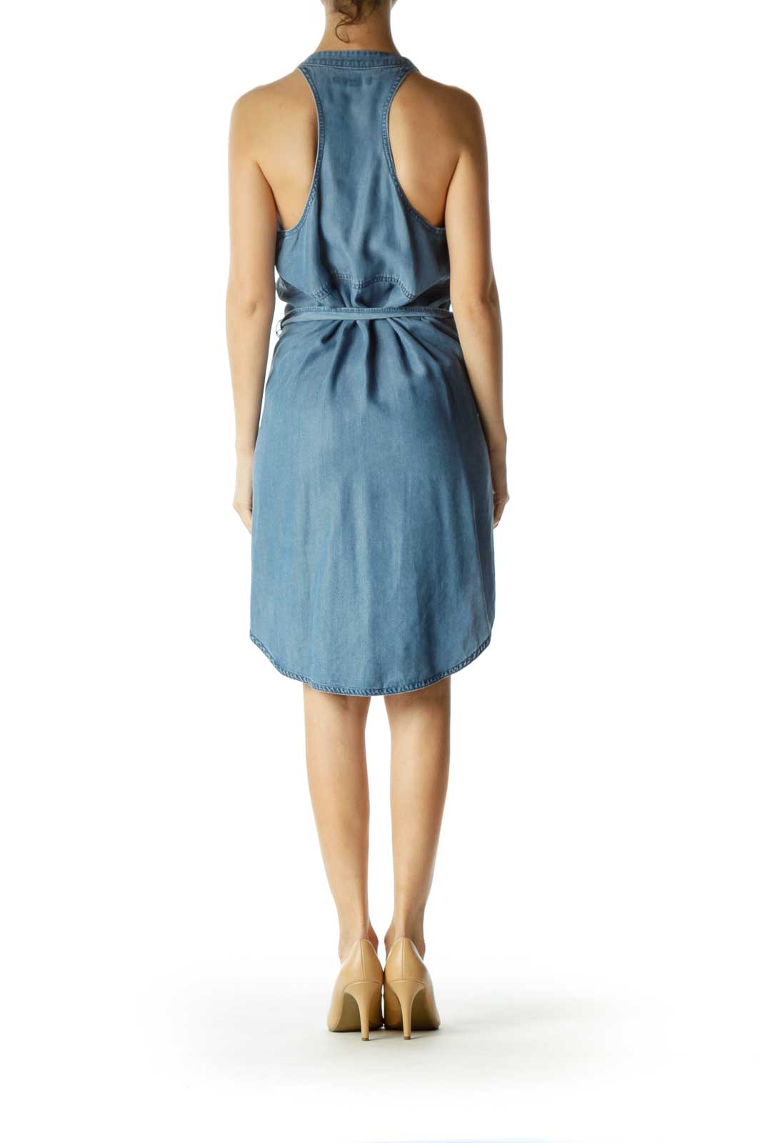 Blue Racerback Chambray Dress with Tie