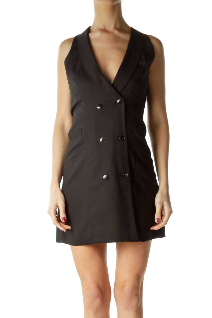 Black Double Breasted Cut-Out-Back Vest Dress