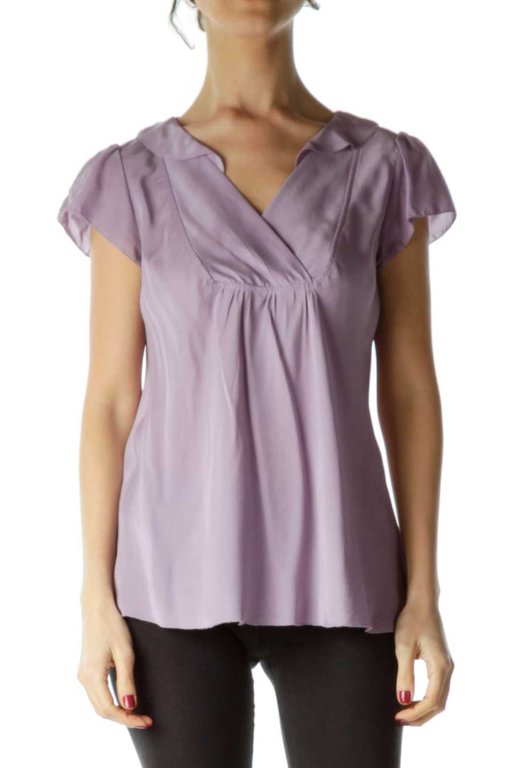 Purple Short Sleeve Silk Blouse