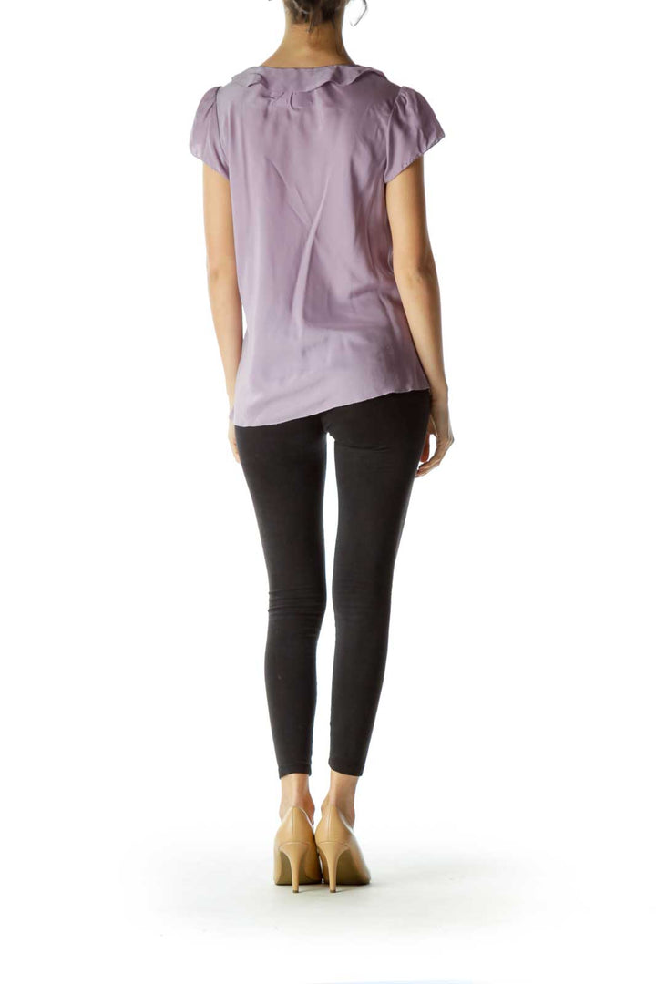 Purple Short Sleeve Silk Blouse