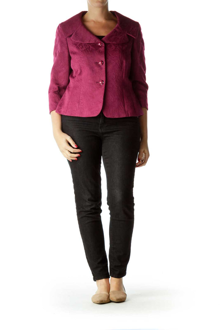 Purple 3/4 Sleeve Buttoned Blazer