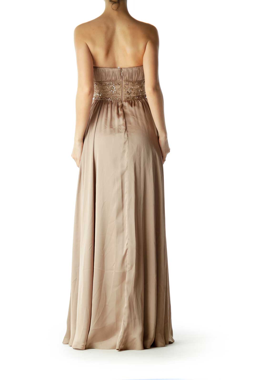 Gold Beaded Strapless Evening Dress