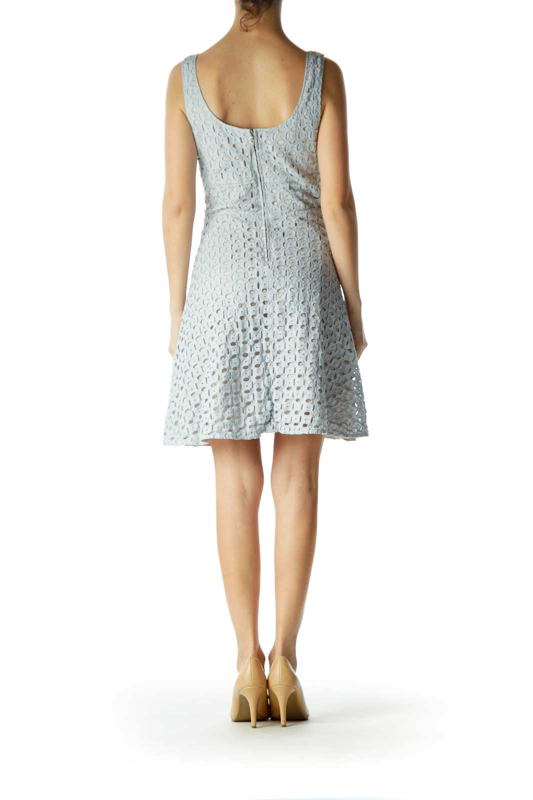 Blue Beige Eyelet Empire Waist Day Dress