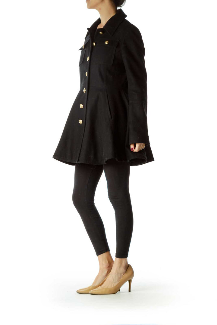 Black Flared Wool Coat