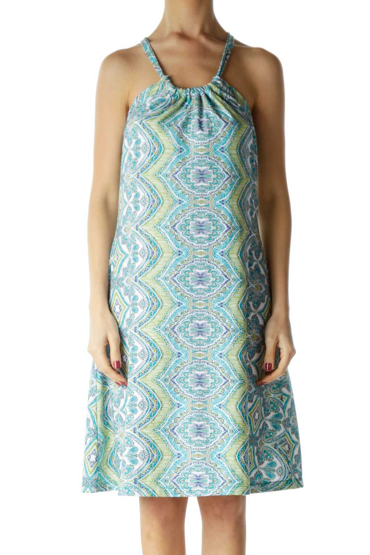 Blue Green Racerback Printed Day Dress