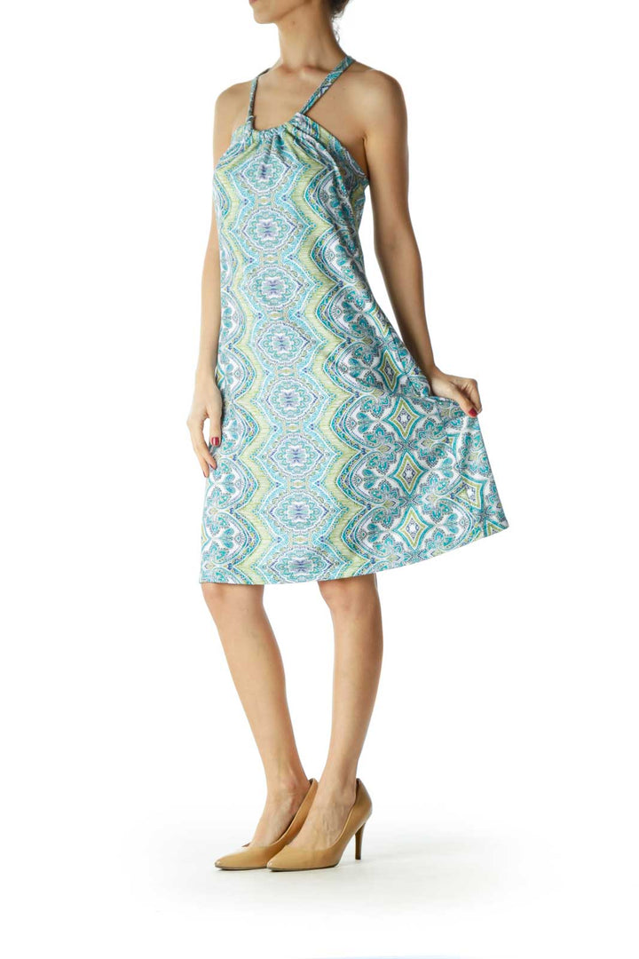 Blue Green Racerback Printed Day Dress