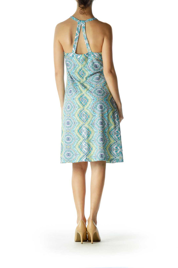 Blue Green Racerback Printed Day Dress