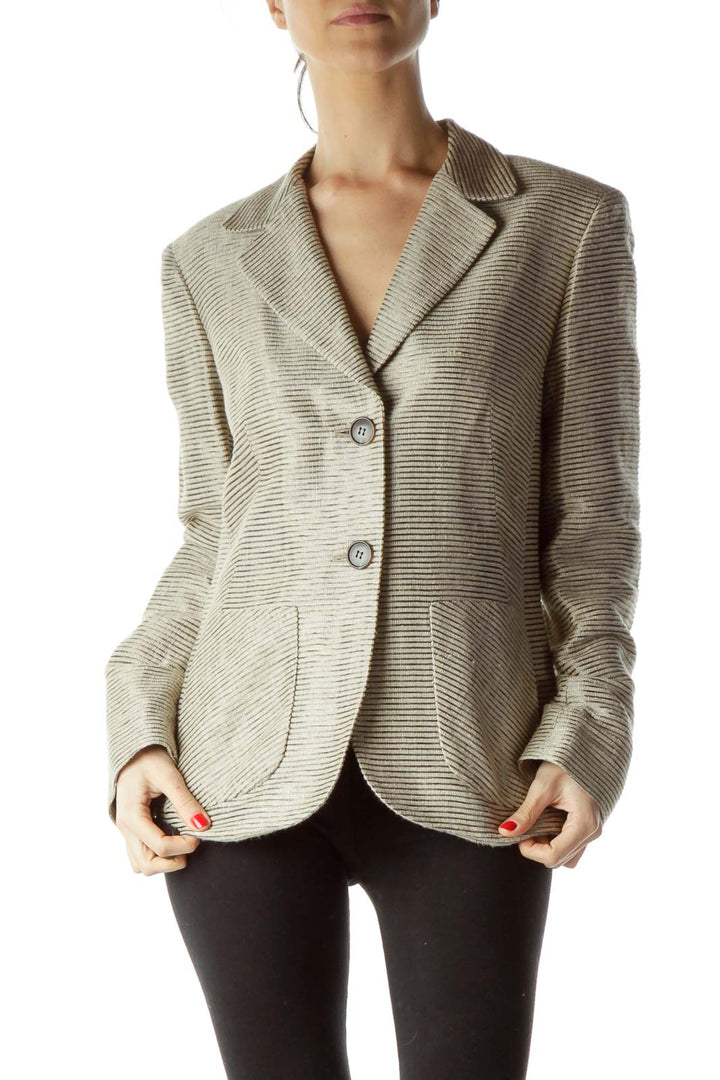 Beige Silver Stitch Pocketed Blazer