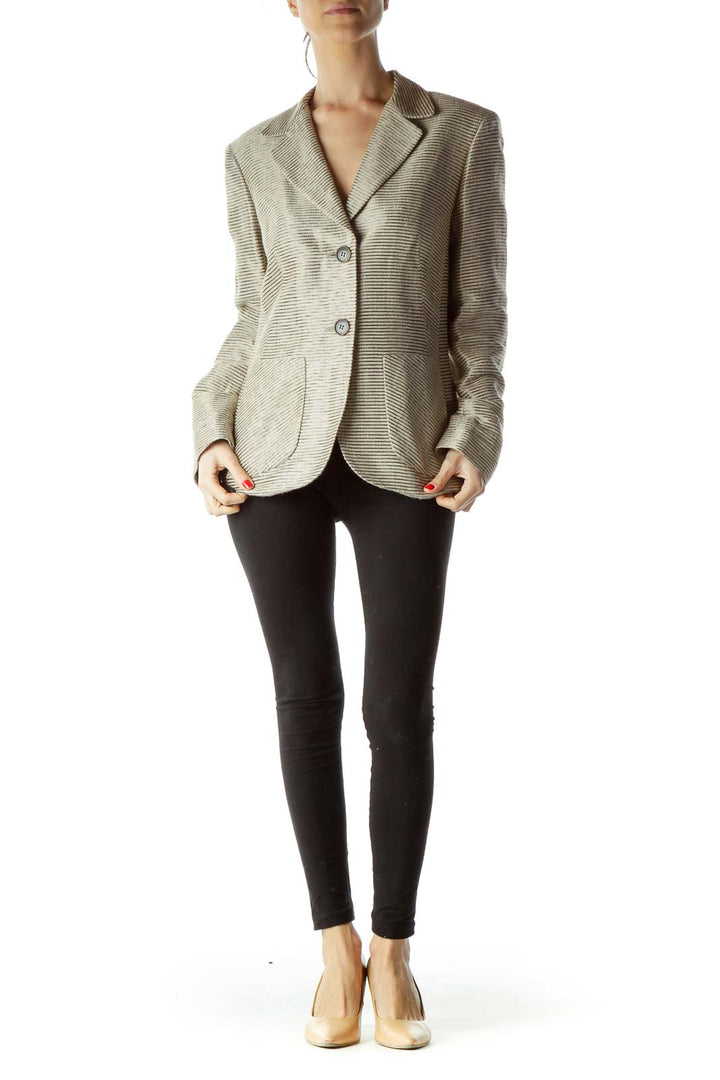 Beige Silver Stitch Pocketed Blazer