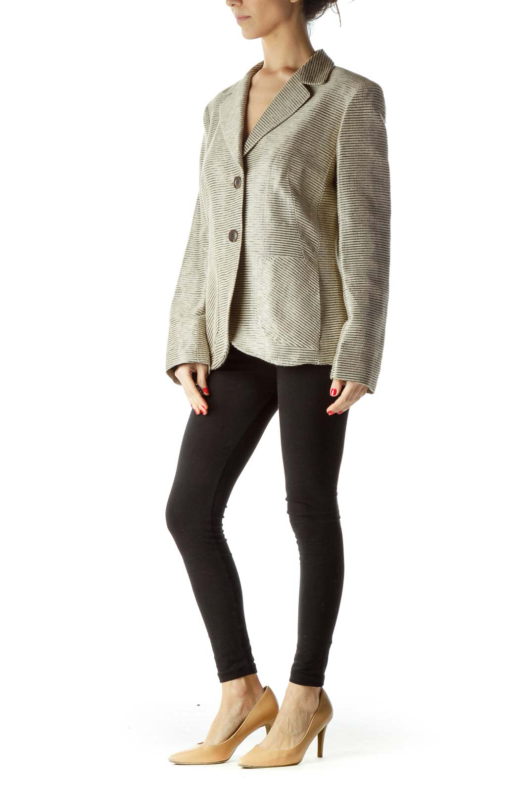 Beige Silver Stitch Pocketed Blazer