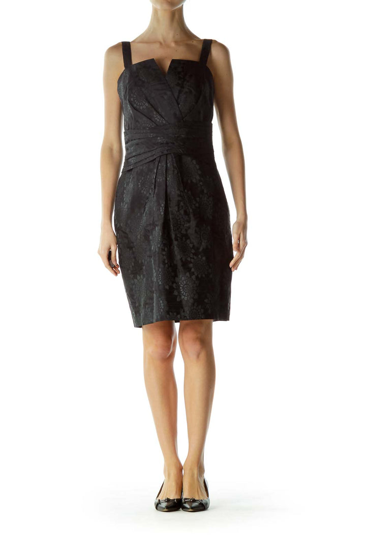 Black Jacquard Embossed Cocktail Dress